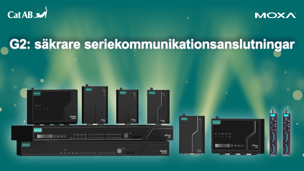 Bild på Moxas nya Nästa generations säkrare seriekommunikationsanslutningar, Secure terminal servers, NPort 6000 serierna, sök G2 så hittar ni även Modbusvarianten, exempelvis MB3170-G2